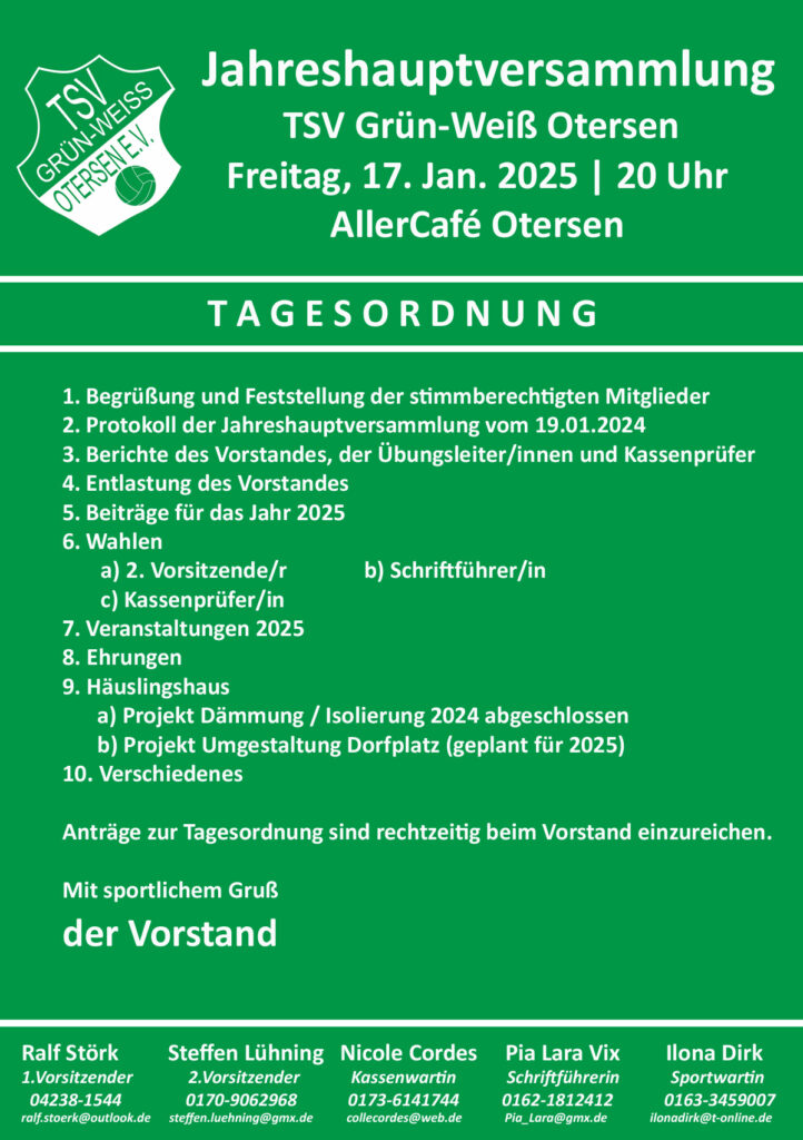 TSV-Jahreshauptversammlung 2025 @ Allercafé Otersen